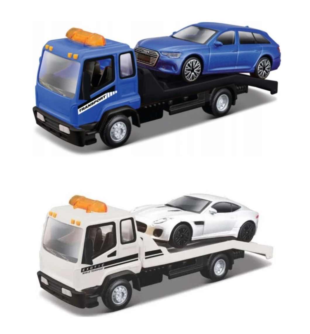 18-31460/18-31461 BBURAGO - CARRO ATTREZZI CON AUTO - 1:43 - BLU O BIANCO