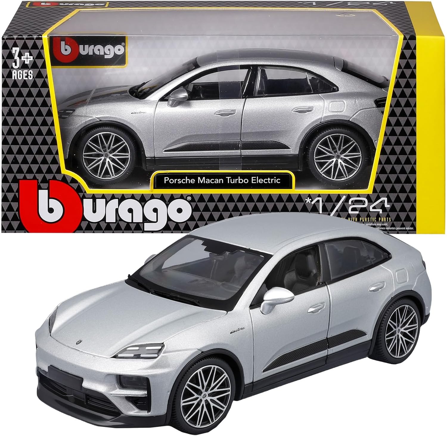 *18-21114 G Bburago Porsche Macan Turbo Electric 1:24 Modello Auto Grigio
