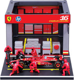 18-36862L Bburago Ferrari SF-24 Leclerc Pit Stop 1:43 Set F1 Ufficiale