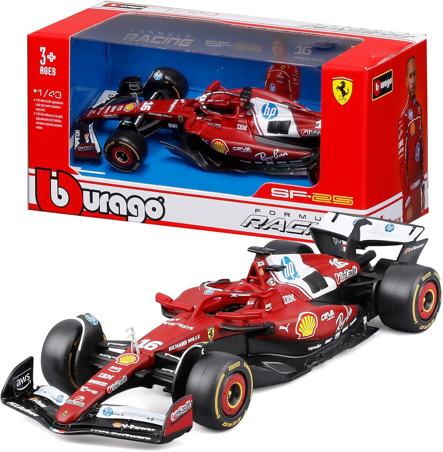 18-36853L Bburago Ferrari SF-25 F1 2025 #16 Leclerc Modello Diecast 1:43,
