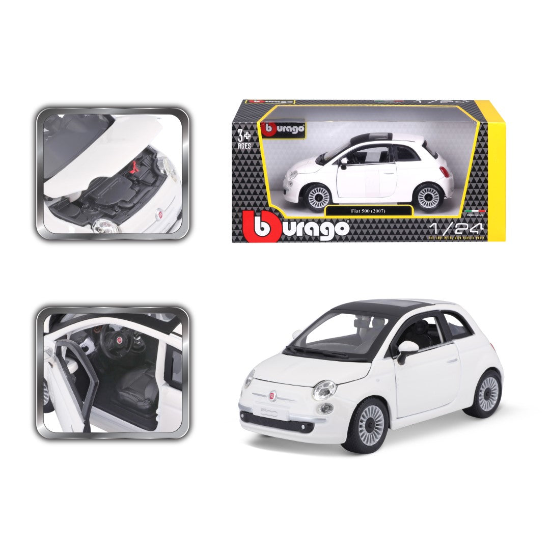 18-22106 Bburago - Fiat 500 (2007), bianca - Scala 1:24