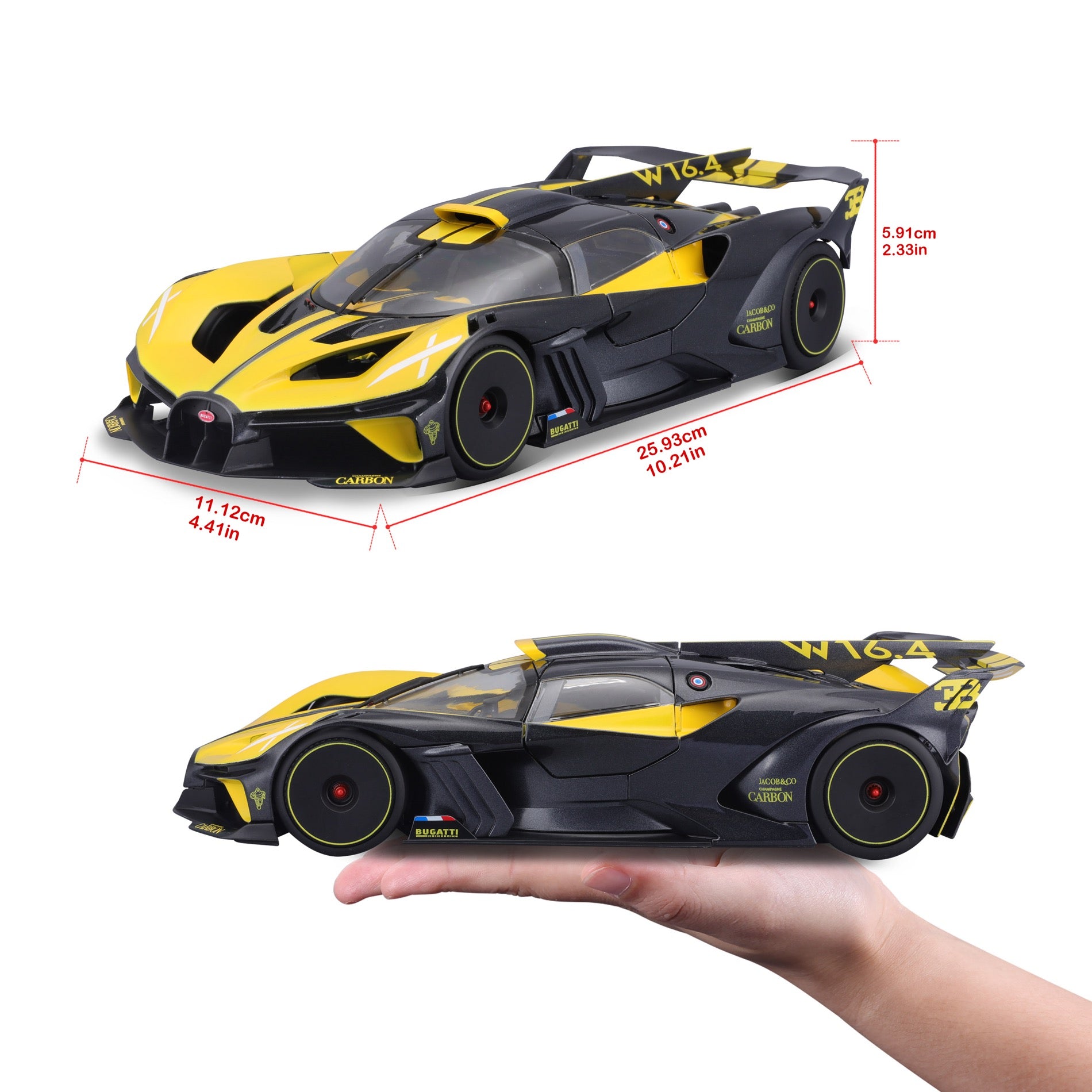 Burago 1/18 Scale Diecast 18-11047 - Bugatti Bolide - Black/Yellow