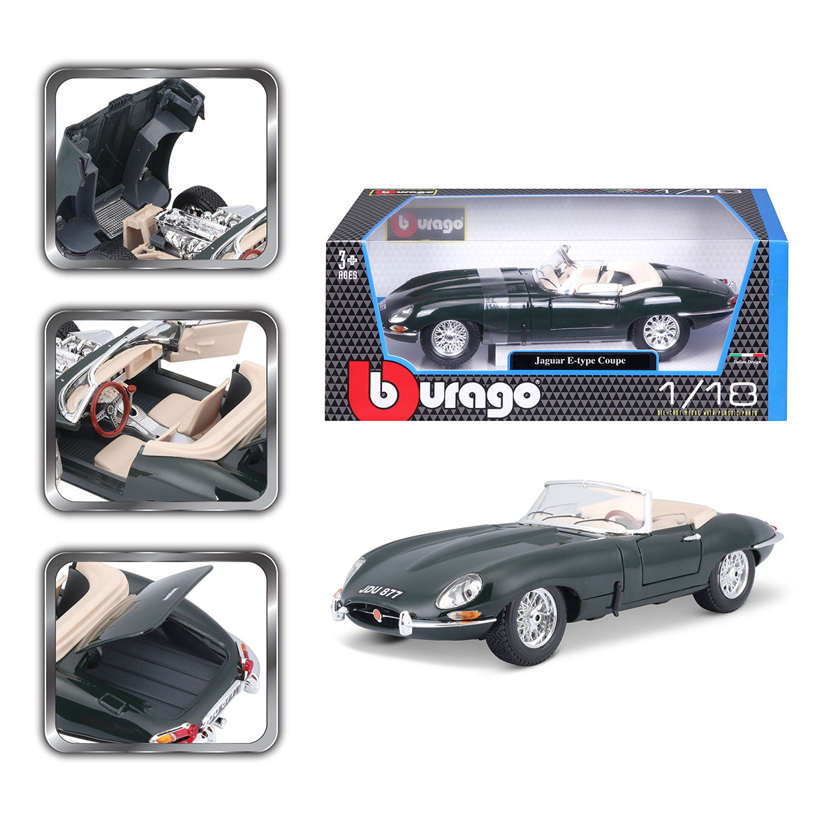 18-12046 - Bburago - 1:18 - Jaguar "E" Cabrio.  (1961) - Verde