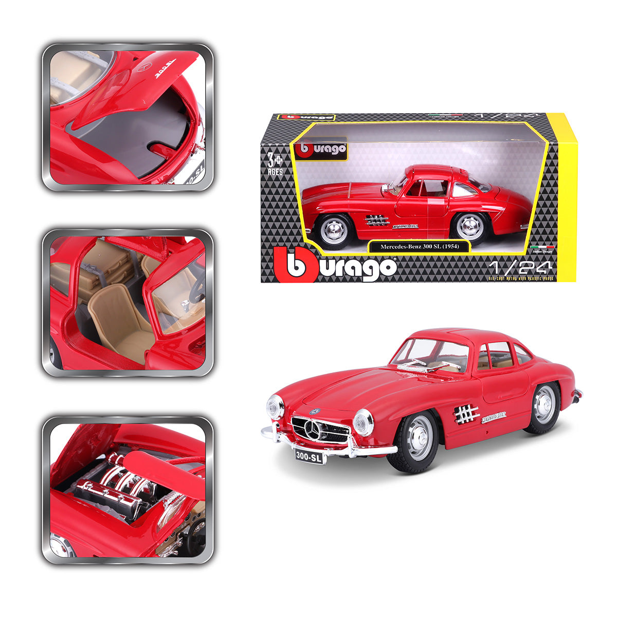 18-22023 RD Bburago 1:24 1954 Mercedes-Benz 300 SL Rossa