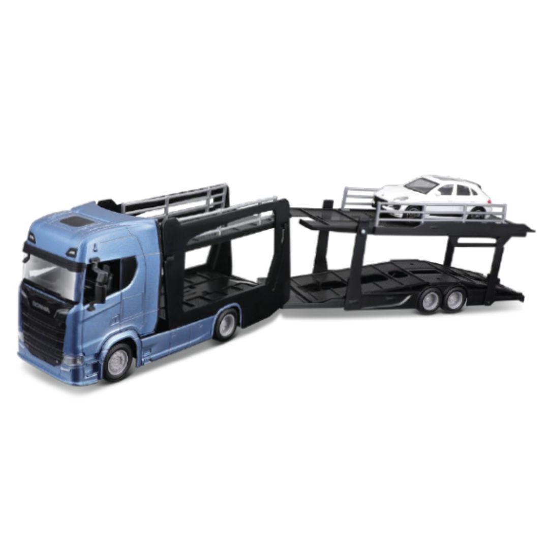 18-31467 Bburago Street Fire - Bisarca Scania 770 S + Porsche Macan - 1:43