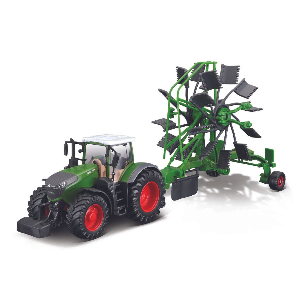 18-31665 Bburago - Trattore Fendt 1050 Vario con rastrello a vortice