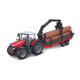 18-31659 Bburago - Trattore Massey Ferguson 8740S per trasporto tronchi