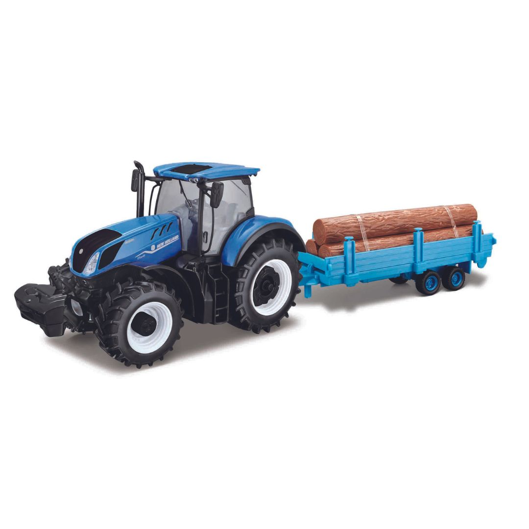 18-44068 Bburago Farmland  Trattore New Holland T7.315 HDtras porto tronchi 1:32