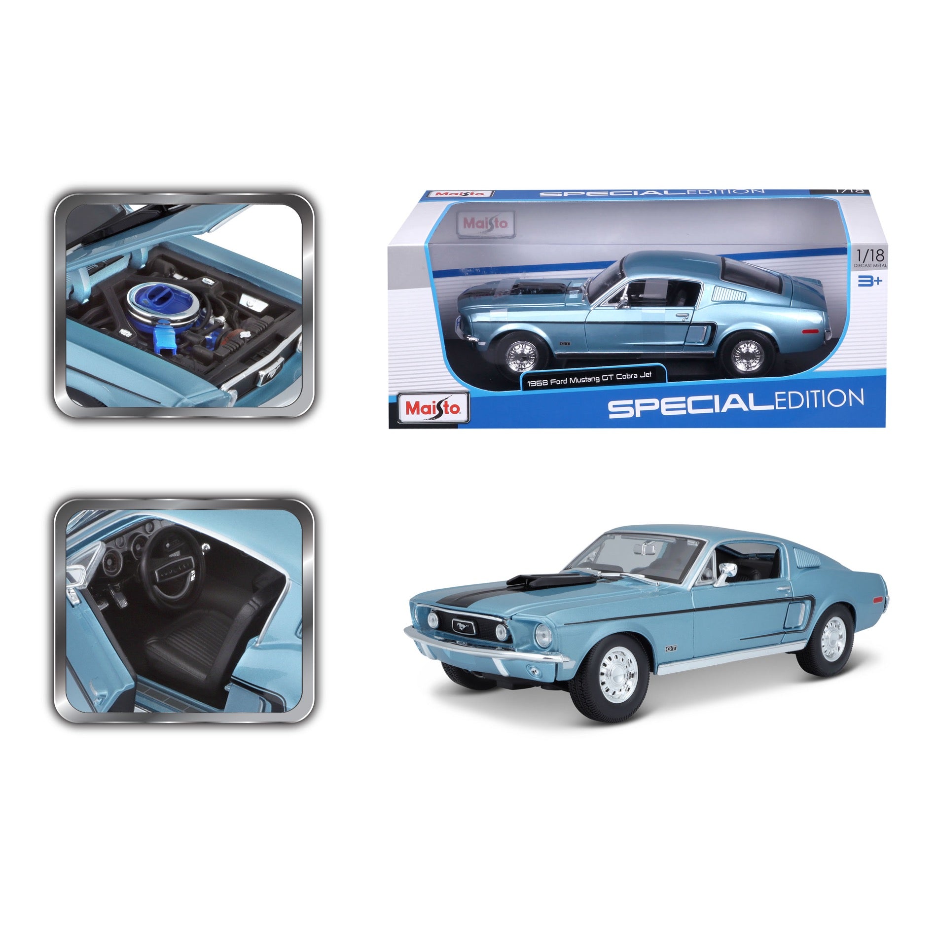 10-31167 Bburago Maisto  1:18 - Ford Mustang GT Cobra Jet FB 1968 Blu Met.