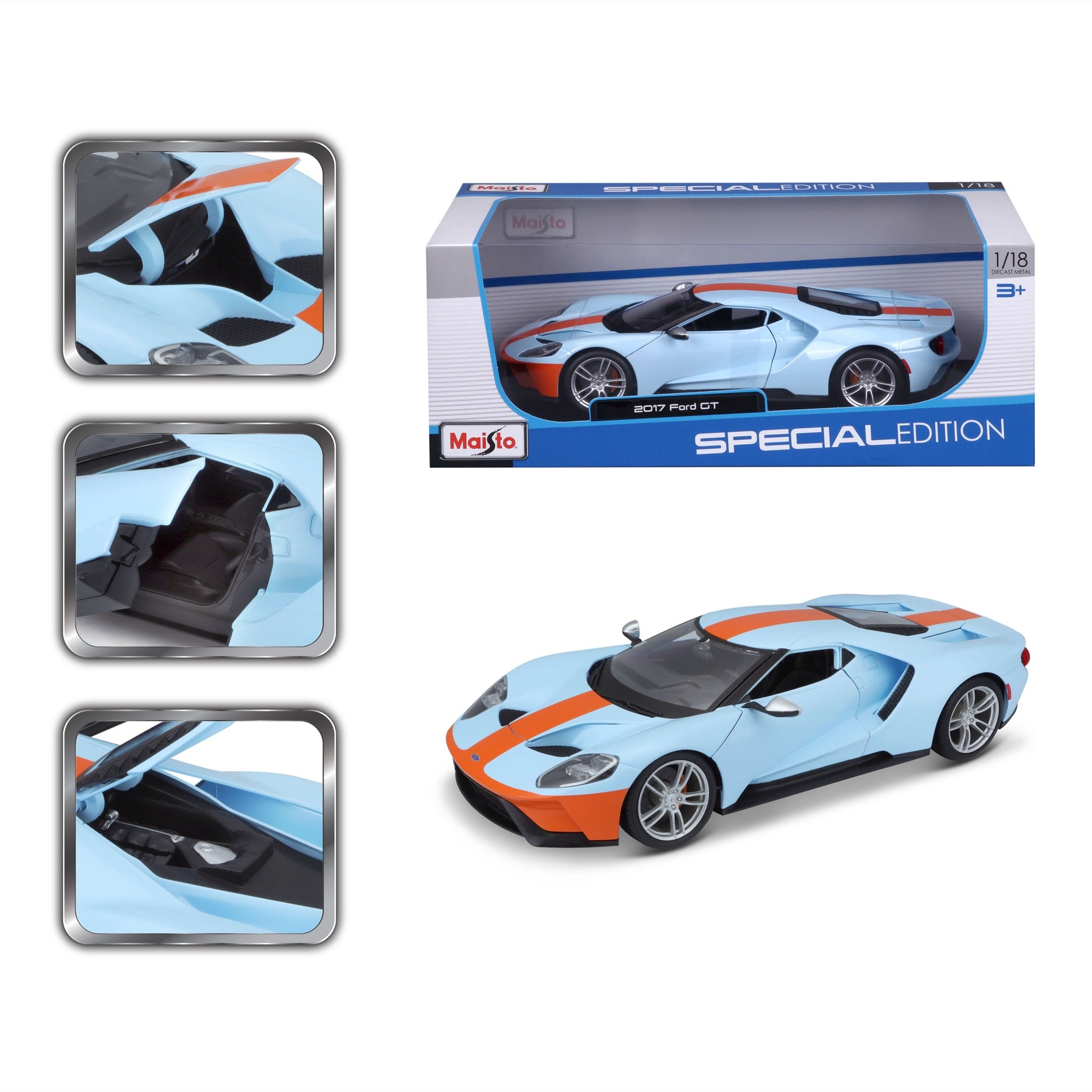 10-31384 BU+OG Bburago Maisto 1:18 - 2017 Ford GT Arancione/Blu