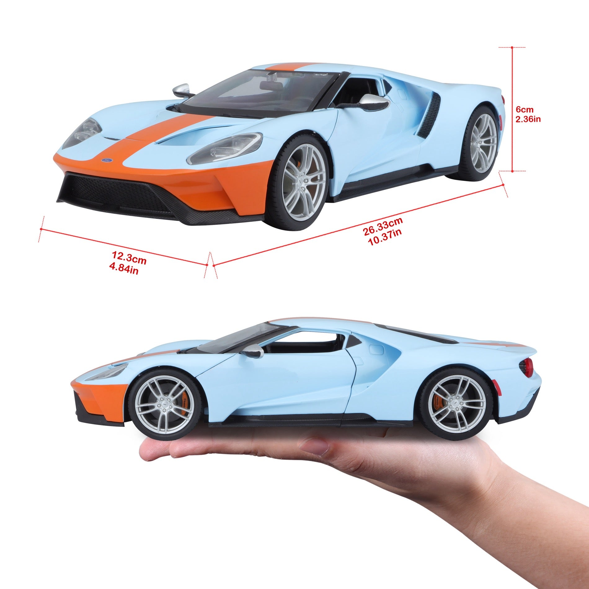 10-31384 BU+OG Bburago Maisto 1:18 - 2017 Ford GT Arancione/Blu