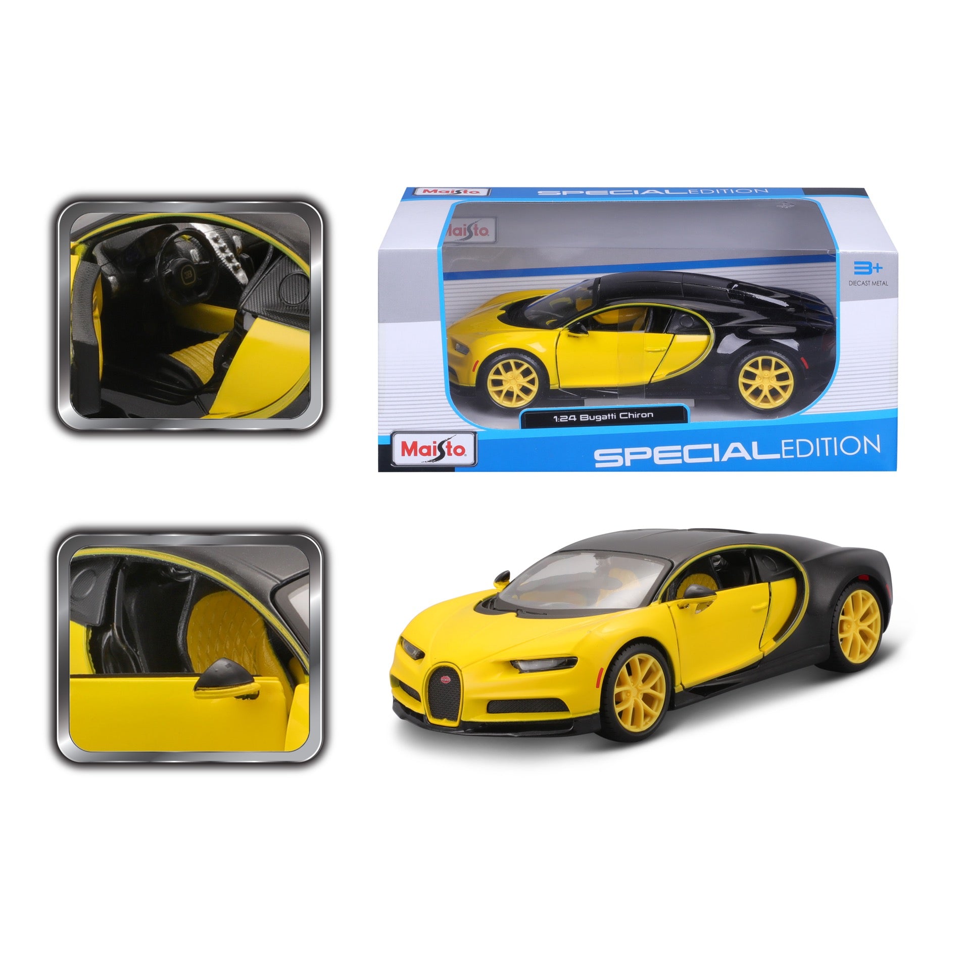 10-31514 YL+BK Burago Maisto 1:24 - Bugatti Chiron Gialla/Nera