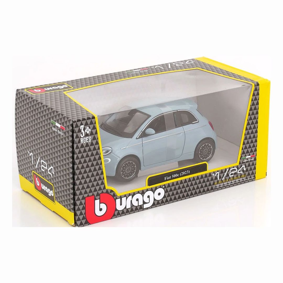 *18-21110 Bburago - Fiat 500e (2023), celeste - Scala 1:24