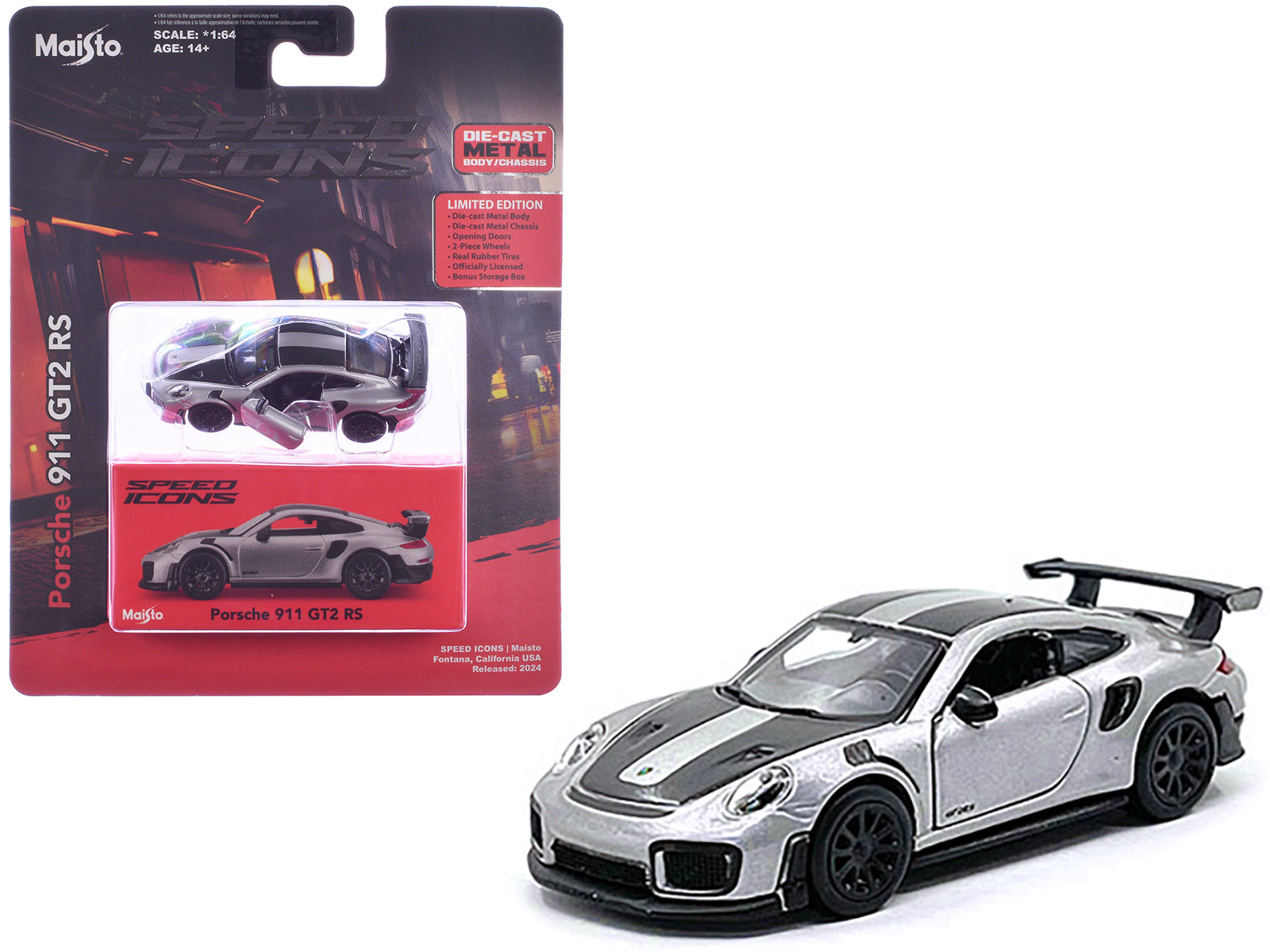 15707 Bburago Maisto - Speed Icon: Porsche 911 GT2 RS, argento - Scala 1:64