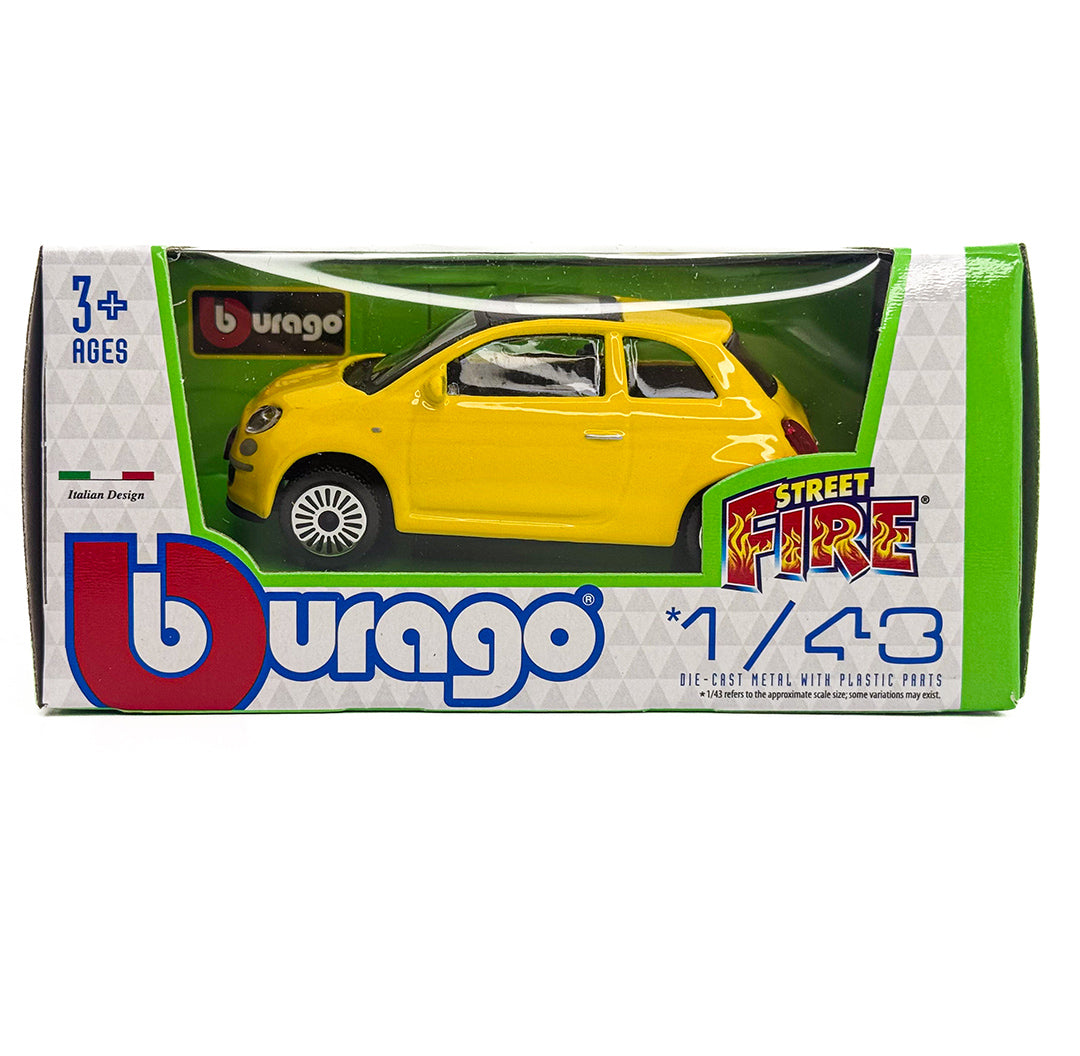 01277 Bburago Street Fire - Fiat 500, gialla - Scala 1:43