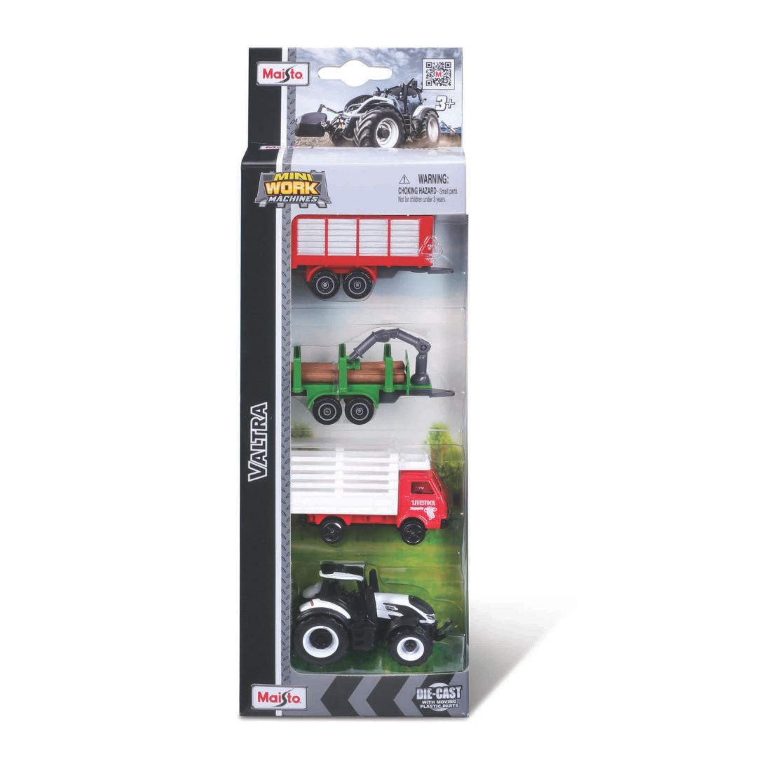 12563 Bburago Maisto - Mini Work Machine: Pack con 2 veicoli Valtra + accessori