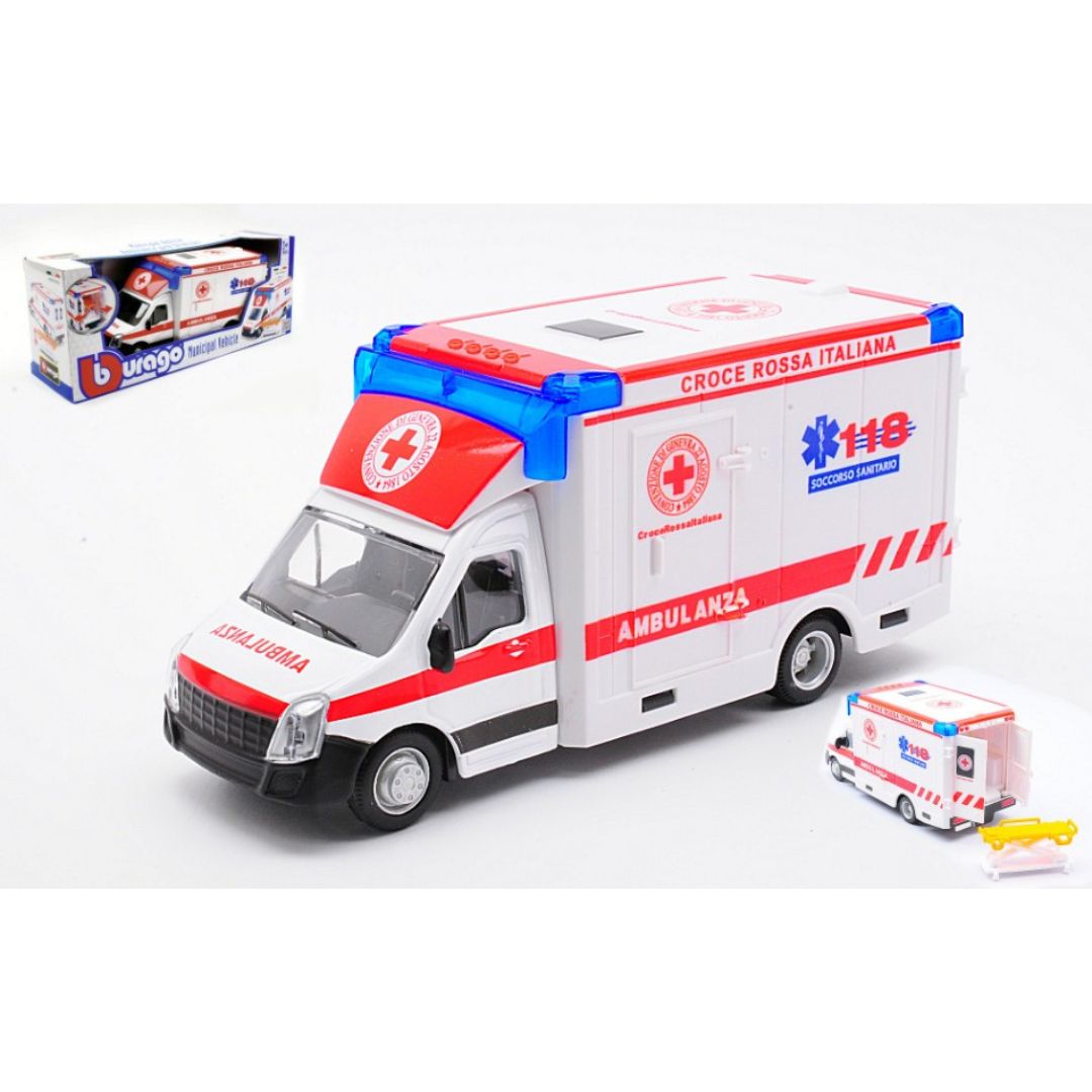 *18-32266 Bburago - Municipal Vehicle - Croce Rossa Italiana con barella  - 118
