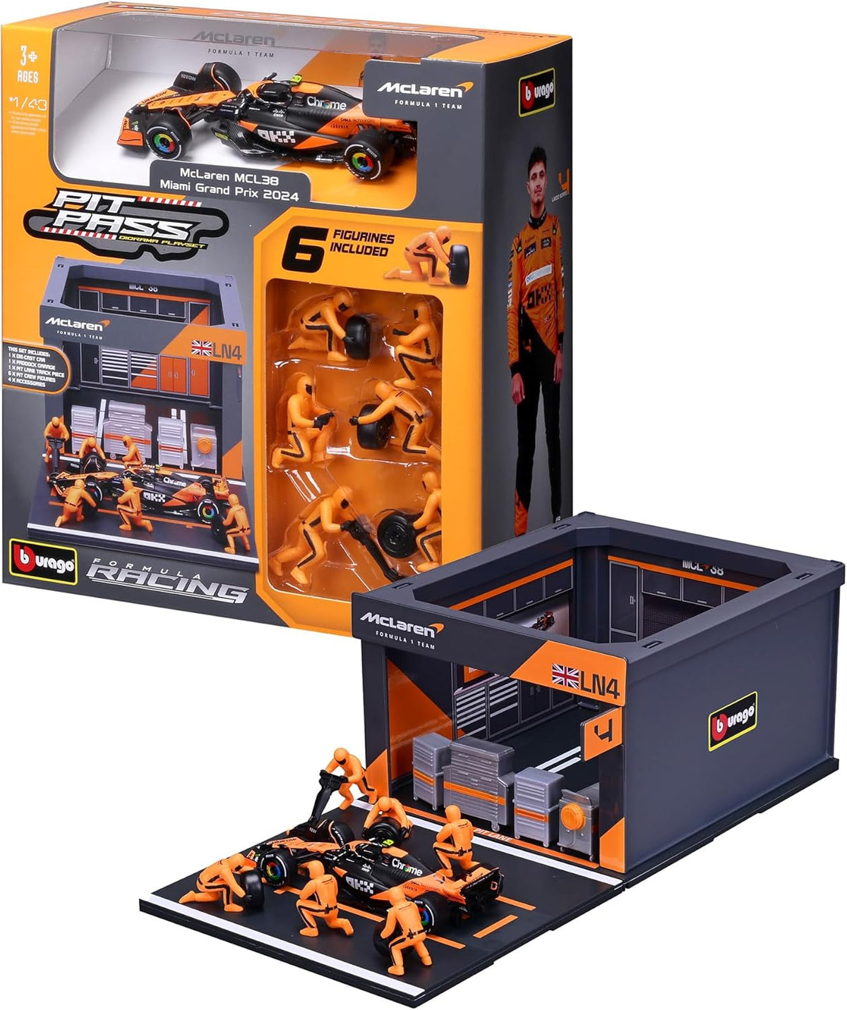 *18-38451N BBurago Pit Stop F1 Mclaren Mcl38 2024 #4 Norris special livery 1:43