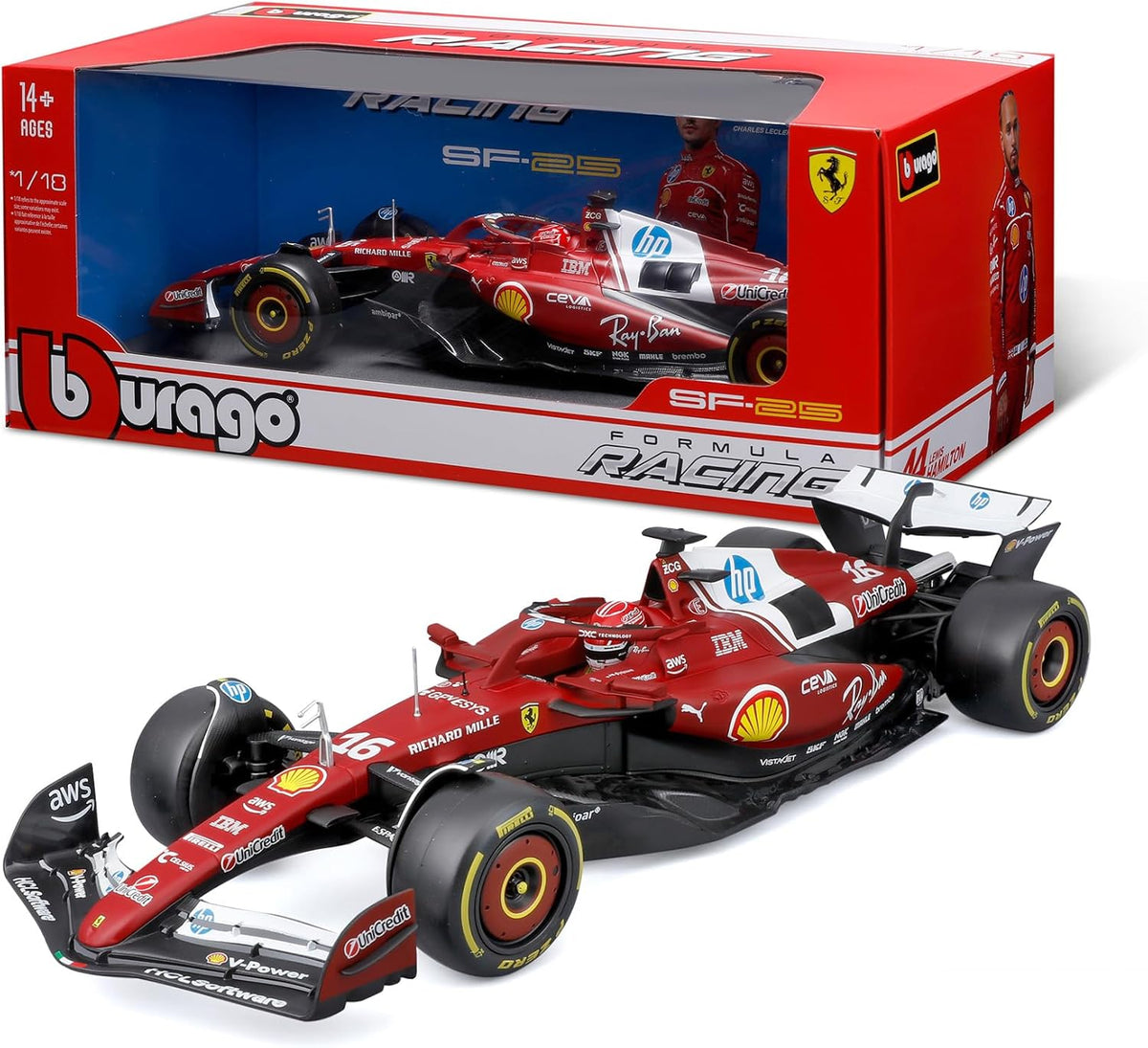18-16816L F1 Bburago Ferrari SF-25 F1 2025 #16 Leclerc Modello Diecast 1:18
